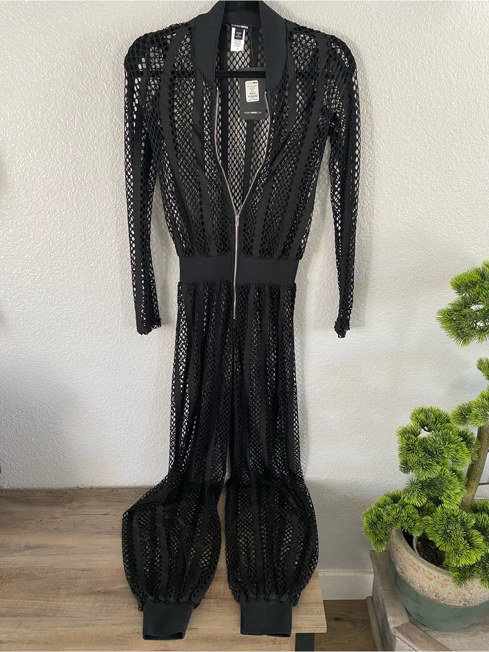 Fashion Nova Black Sheer Mesh Long Sleeve Jumpsuit